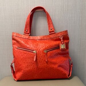 Dooney & Bourke Dillen large pink salmon tote bag purse Ostrich pebbled leather